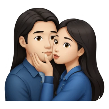 Asian girl with long hair kissing her man on the cheek sticker