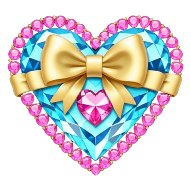 jeweled heart with a gold bow and heart pattern on the bow sticker