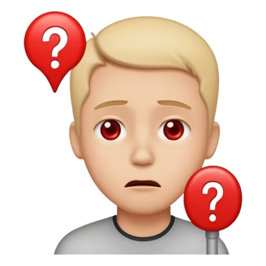 person with a worried face and a red exclamation mark, pain point concept, emoji style sticker