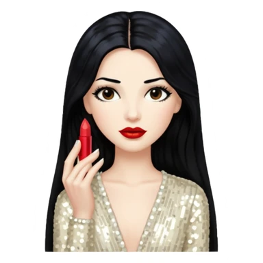 Tom Neuwirth with long black hair, ivory sequin outfit sticker