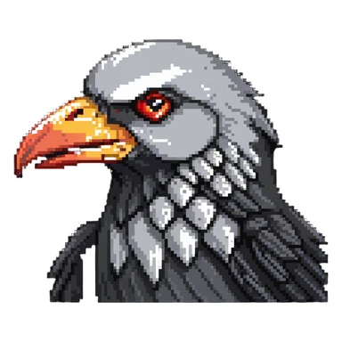 detailed gray crow head, reddened cheeks, big white eyes with determined look, short pointed beak sticker