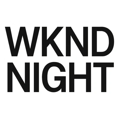 WKND NIGHT in a minimal, clean sans-serif logo, black and white, sleek and stylish sticker