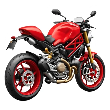 Ducati Monster motorcycle, side view, red body, sporty look, emoji style sticker