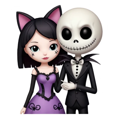 kuromi from hello kitty and jack skellington in a romantic embrace sticker