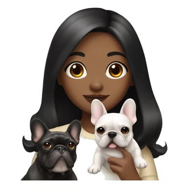  girl with long black hair holding cream colored french bulldog  sticker