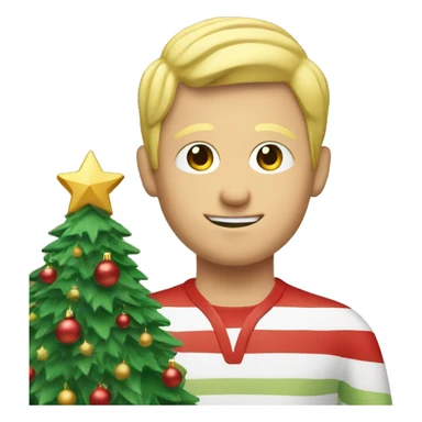Blond man decorating a Christmas tree sticker