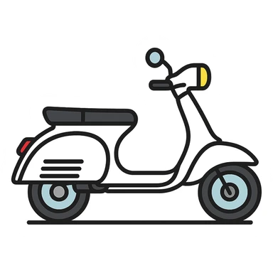A Vespa scooter icon with a sleek, modern design, featuring a white body with black accents and chrome details. sticker