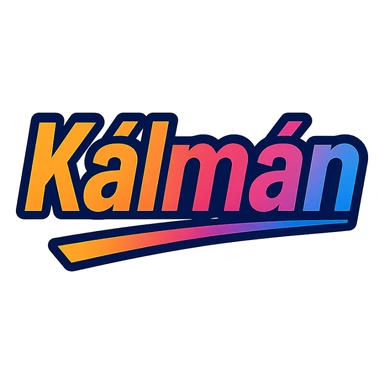 modern colorful gradient font with dark outline, dynamic slanted or partial underline, text 'Kálmán', transparent background, in the style of reference patterns sticker