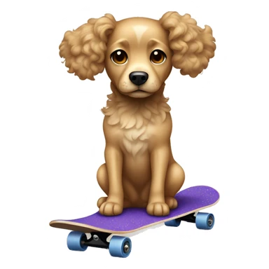 dog with light tan curly short fur, very very long ears down. dark brown eyes, mouth closed. on a skateboard sticker