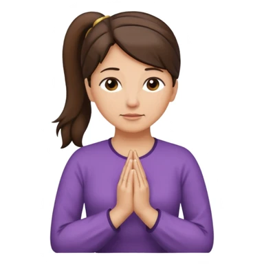 Photorealistic middle aged woman medium dark brown hair in ponytail light medium skin praying sticker