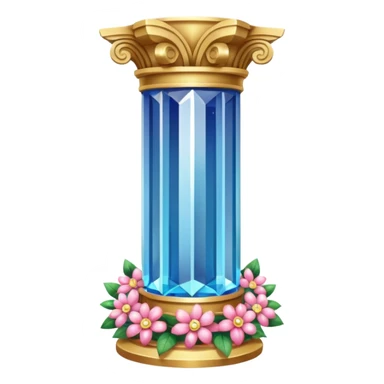 generate beautiful greek crystal pillar intricate front view more beautiful with flowers wrapping around the pillar make the pillar made of diamond sticker