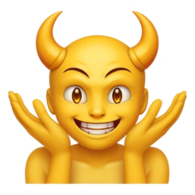 yellow emoji face with devil-like grin and hands rubbing together deviously sticker