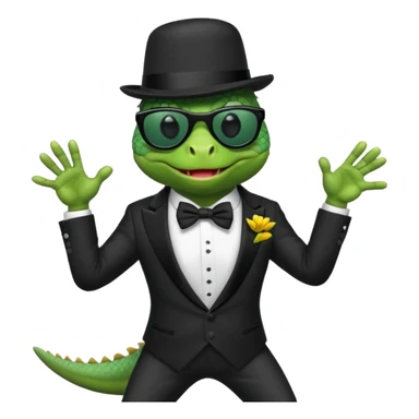 capitalist iguana in tuxedo and hat black sunglasses dancing sticker