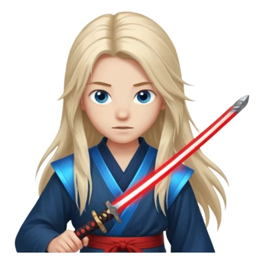 A 14 year old with red glowing katana and his hair be long and eye colour of blue  sticker