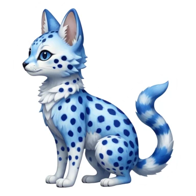 Cute, realistic, furry, big-eyed Cobalt-blue, sapphire-blue-spotted, white-bellied, exotic Serval-sergal-Trico-fusion-animal-hybrid, with a gradient sky-blue fur coat sticker
