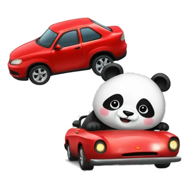 panda driving a red car sticker