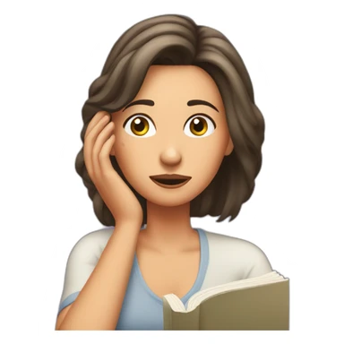 Puzzled woman scratching hair while reading a book sticker