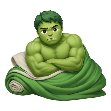 Incredible hulk curled up like a cat sleeping lying down in bed under blanket eyes closed sticker