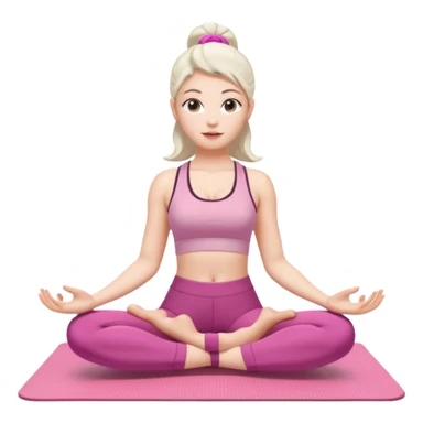 pretty woman, age 20, with white skin, performing yoga poses on a pink yoga mat, iPhone memoji style sticker