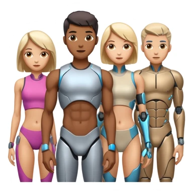 five athletic men and women with futuristic cybernetic features sticker