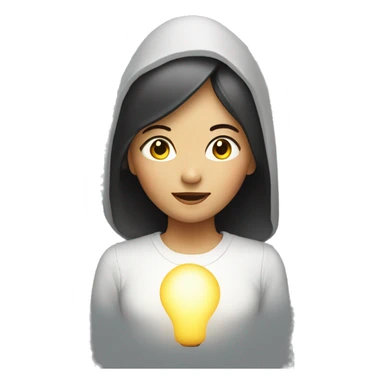 asian girl with lamp light above her head to make it as a new idea from her sticker