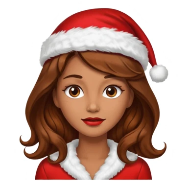 mujer peinandose en la peluqueria y con un gorro de navidad, cabello largo café y ondulado sticker