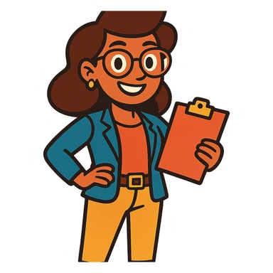 a cheerful and confident female project manager in a business casual outfit, smiling sticker