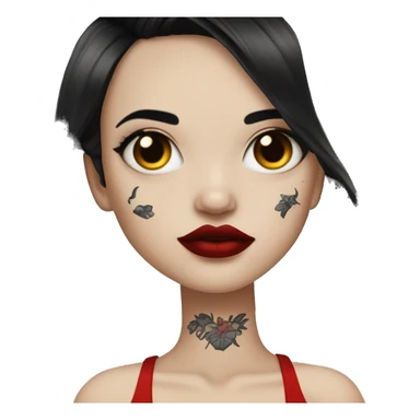 Pale black haired girl with black tattoos on body wearing red lipstick  sticker