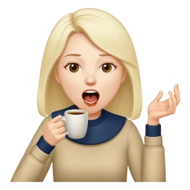 can you make her now look without laptop but having a coffee cup in her head with мешками под глазами и зевающую  sticker