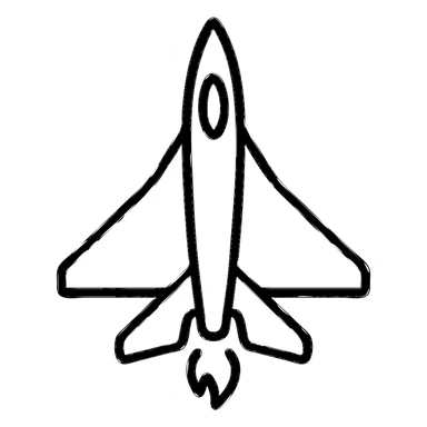 Add simple afterburner flames to the minimal outline style fighter jet, keeping the background transparent. sticker