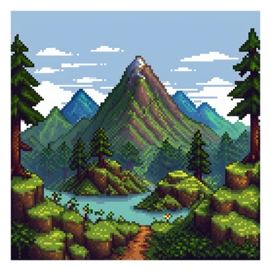 Minecraft landscape with mountains and trees sticker
