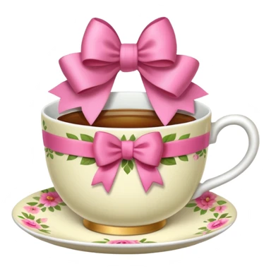 Floral teacup with pink bow sticker