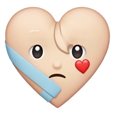 An emoji-style illustration of a broken heart with a cute bandage or patch on it. Soft colors, slightly sad but hopeful expression, in a simple and clean cartoon style sticker