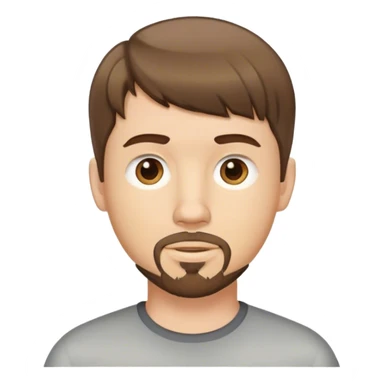  white male, short medium brown colored hair with bangs and goatee,  sticker