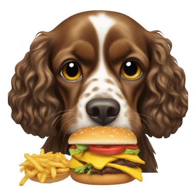 Black cocker spaniel eating a cheeseburger sticker