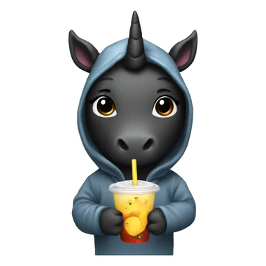 Black Unicorn b drinking boba wearing a hoodie  sticker