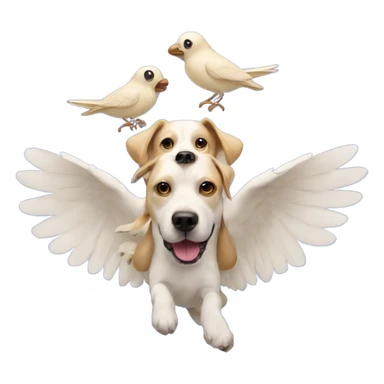 A dog with three heads, flying with a bird carrying it sticker