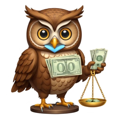 mascot owl holding money scale with two sides sticker