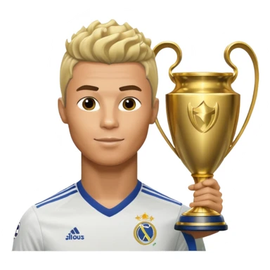 Cristiano Ronaldo holfing the champions league with noodle hair a bit longer noodle hair with a bit of blonde highlights and tge hair xoming down a bit sticker