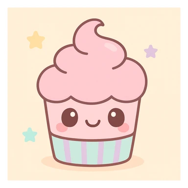 cute cupcake with pink icing, kawaii style, adorable, pastel colors, big eyes sticker