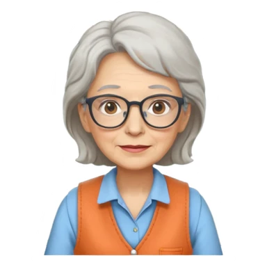 Female Teacher – older woman, similar vest attire, glasses, holding chalk sticker