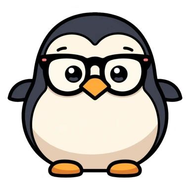 penguin head with round glasses, cute, smart looking sticker