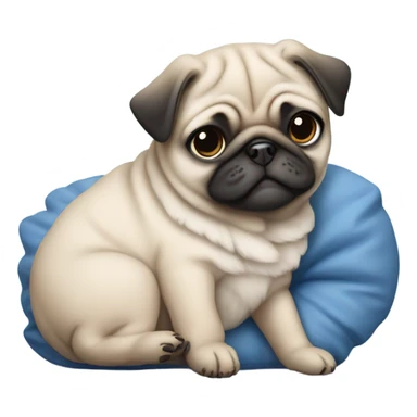 Baby pug with blue eyes sleeping on a blue cushion  sticker