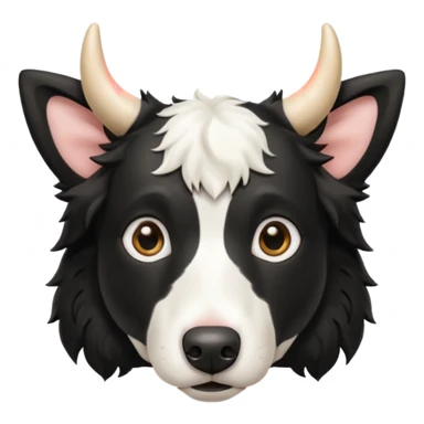 A black and white border collie with cow's horns. sticker