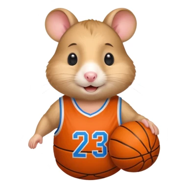 A smiling  hamster in a basketball shirt sticker