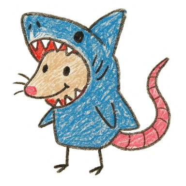 cute cartoon possum dressed up like a shark sticker
