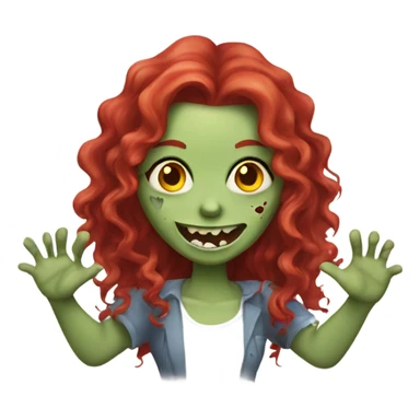 Happy zombie girl red long curly hair with both hands in the air sticker