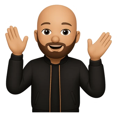 Remove the background, make the man's skin tone a little bit darker, and make his beard black. The style should resemble emoji style with concise details and colors as typical emoji art. sticker