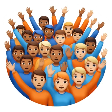 A cheering  within a circle of shades of orange and blue sticker