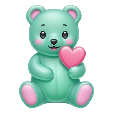 Oso gummy color verde agua  corazón rosa kawaii sticker